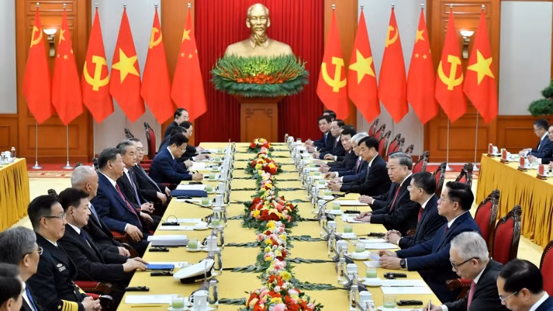 Quang cảnh hội đàm tại giữa Tổng Bí thư Tô Lâm và Tổng Bí thư, Chủ tịch Trung Quốc Tập Cận Bình tại Trụ sở Trung ương Đảng. (Ảnh: ĐĂNG KHOA) 