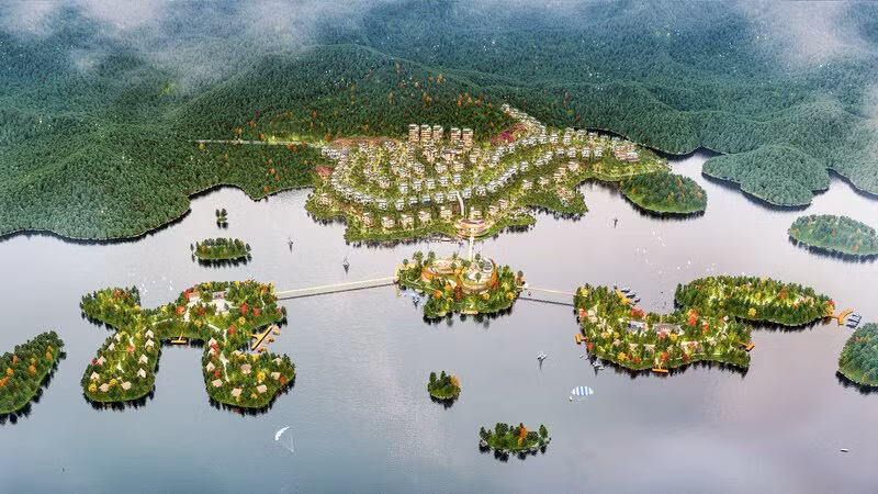 Mô hình Flamingo Majestic Island Resort tiêu chuẩn 6 sao được xây dựng ở hồ Núi Cốc. Mô hình Flamingo Majestic Island Resort tiêu chuẩn 6 sao được xây dựng ở hồ Núi Cốc.