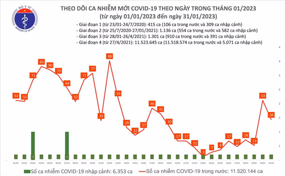 Biểu đồ số ca mắc Covid-19 tại Việt Nam thời gian qua.