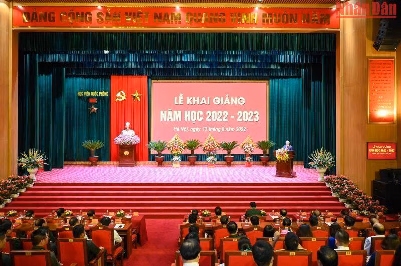Quang cảnh lễ khai giảng năm học 2022-2023 tại Học viện Quốc phòng.
