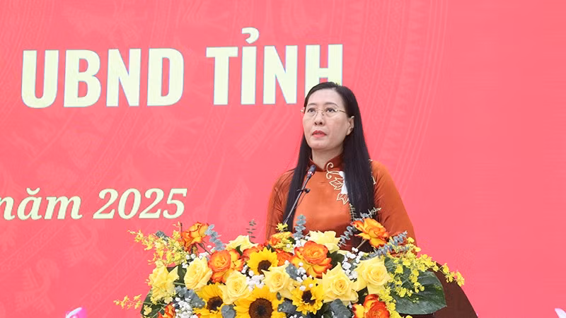 Bí thư Tỉnh ủy Quảng Ngãi Bùi Thị Quỳnh Vân phát biểu tại hội nghị.