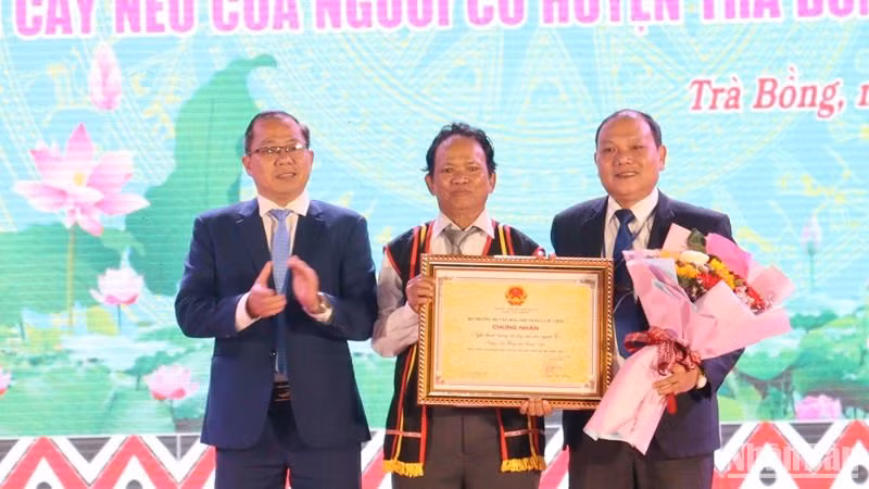 Trao bằng chứng nhận Di sản văn hóa phi vật thể quốc gia nghệ thuật trang trí cây nêu của người Co, huyện Trà Bồng.