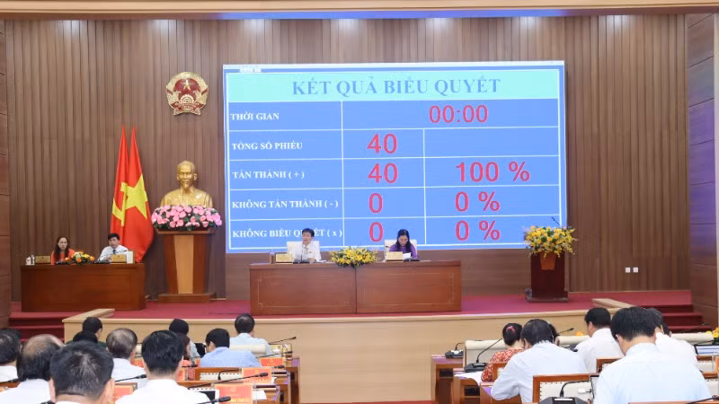 Các đại biểu bấm nút thông qua nghị quyết.