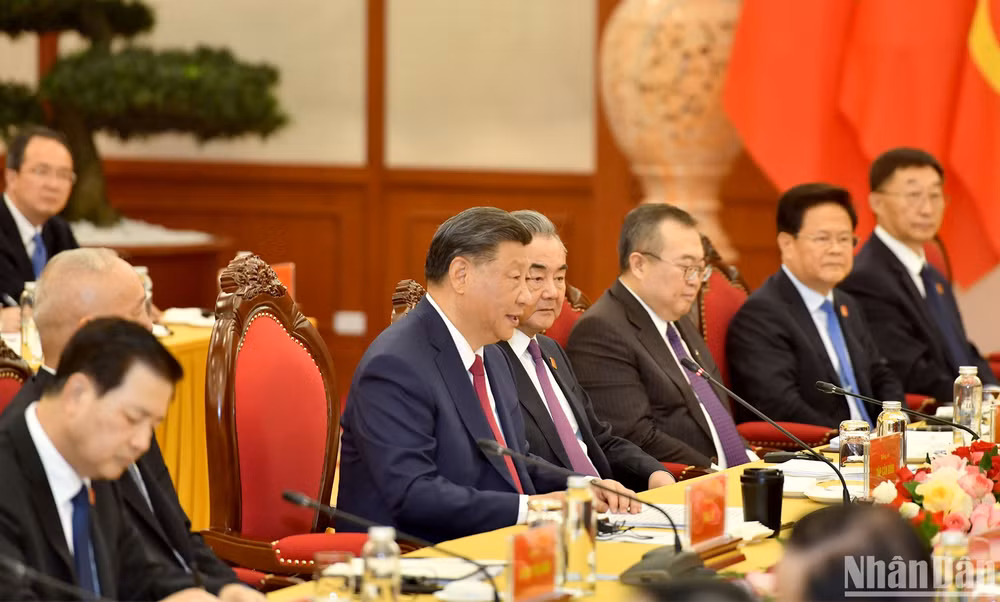 Tổng Bí thư, Chủ tịch Trung Quốc Tập Cận Bình phát biểu tại hội đàm. (Ảnh: ĐĂNG KHOA) Tổng Bí thư, Chủ tịch Trung Quốc Tập Cận Bình phát biểu tại hội đàm. (Ảnh: ĐĂNG KHOA)