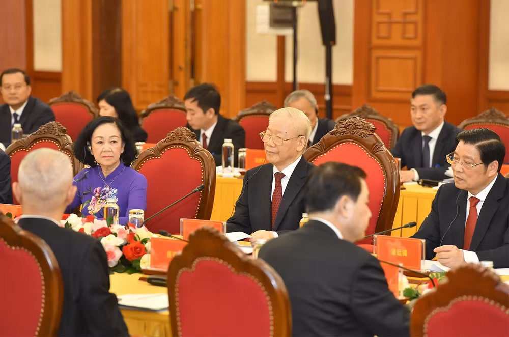 Tổng Bí thư Nguyễn Phú Trọng phát biểu tại cuộc hội đàm với Tổng Bí thư, Chủ tịch Trung Quốc Tập Cận Bình. (Ảnh: ĐĂNG KHOA) Tổng Bí thư Nguyễn Phú Trọng phát biểu tại cuộc hội đàm với Tổng Bí thư, Chủ tịch Trung Quốc Tập Cận Bình. (Ảnh: ĐĂNG KHOA)