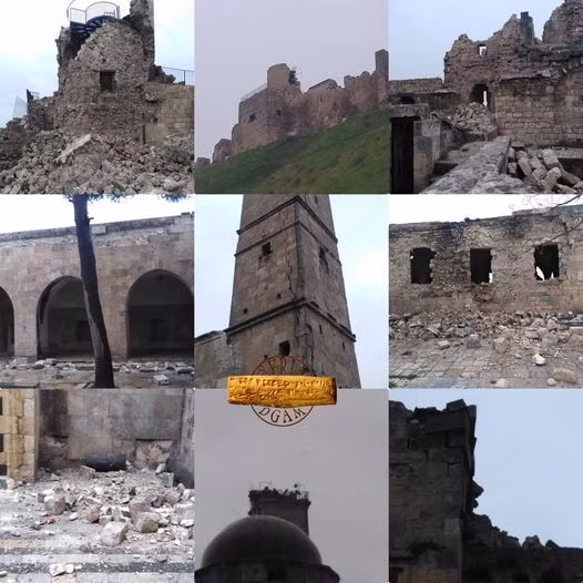 Khu vực thành cổ trong thành phố Aleppo bị hư hại sau trận động đất hôm 6/2. (Ảnh: Facebook Tổng cục Cổ vật và Bảo tàng Syria)