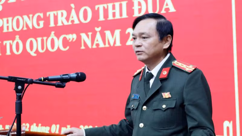 Đại tá Thái Hồng Công, Giám đốc Công an tỉnh Lạng Sơn phát động phong trào "Vì An ninh Tổ quốc" năm 2024.