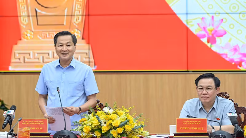 Phó Thủ tướng Chính phủ Lê Minh Khái phát biểu ý kiến tại buổi làm việc. (Ảnh: DUY LINH)