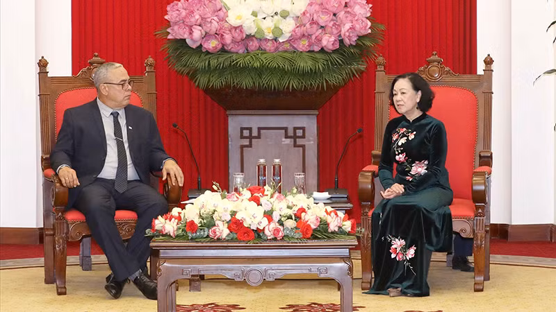 Thường trực Ban Bí thư, Trưởng Ban Tổ chức Trung ương Trương Thị Mai tiếp đồng chí Luis Antonio Torres Iríbar, Ủy viên Trung ương Đảng, Bí thư thứ nhất Thành ủy La Habana (Cuba). (Ảnh: TTXVN)