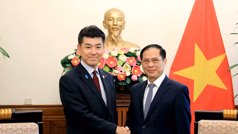 Bộ trưởng Ngoại giao Bùi Thanh Sơn tiếp Chủ tịch Đảng Dân chủ lập hiến Nhật Bản. (Ảnh: Báo Thế giới và Việt Nam)