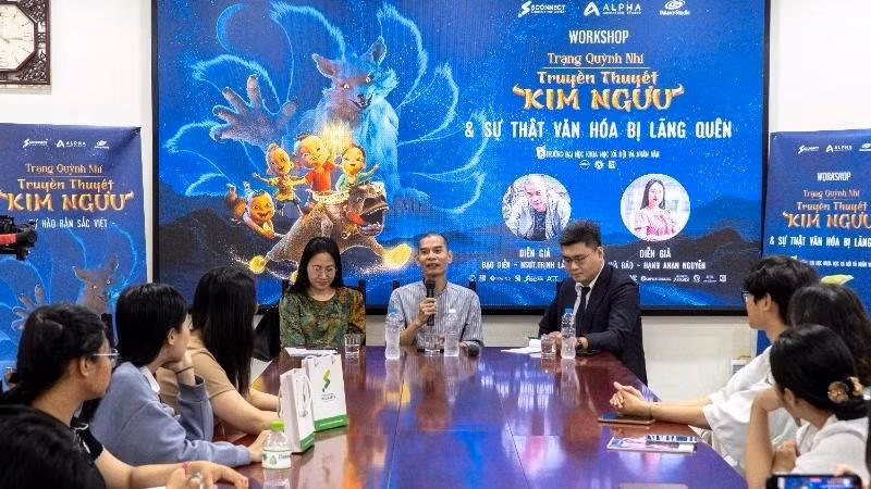 Đoàn làm phim “Trạng Quỳnh nhí: Truyền thuyết Kim Ngưu” giao lưu với sinh viên tại Hà Nội.