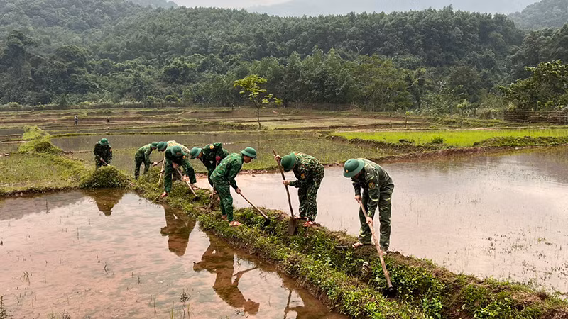Cán bộ chiến sĩ nạo vét kênh mương hỗ trợ bà con chuẩn bị vụ mùa. Cán bộ chiến sĩ nạo vét kênh mương hỗ trợ bà con chuẩn bị vụ mùa.