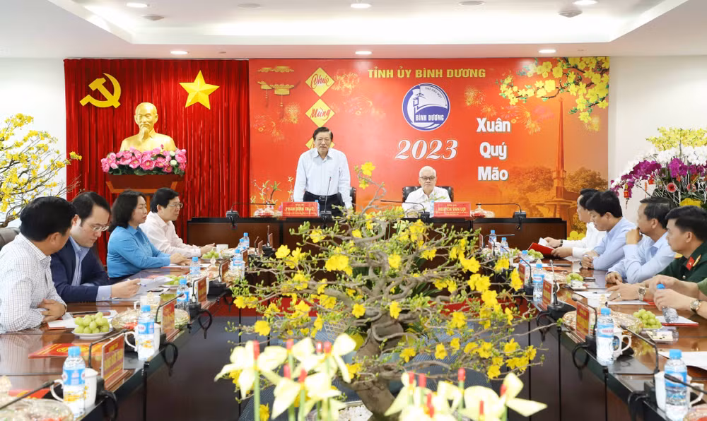 Trưởng Ban Nội chính Trung ương Phan Đình Trạc phát biểu ý kiến tại buổi thăm và làm việc.