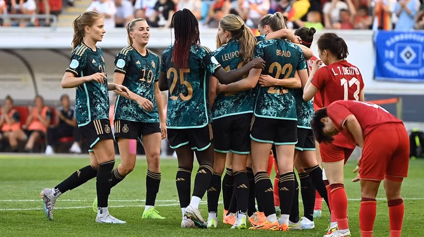 Đội tuyển Đức có lần thứ 2 ăn mừng ở trận này. (Nguồn: DFB) Đội tuyển Đức có lần thứ 2 ăn mừng ở trận này. (Nguồn: DFB)