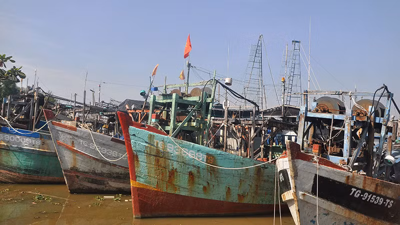 Các tàu đánh bắt vẫn “nằm bờ” tại ấp Xóm Lăng, xã Tân Phước, huyện Gò Công Đông.
