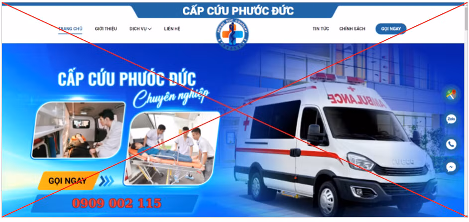 Quảng cáo trái phép của Công ty TNHH Cấp cứu Phước Đức đặt tại số 505/7 Bến Bình Đông, phường 13, quận 8, Thành phố Hồ Chí Minh
