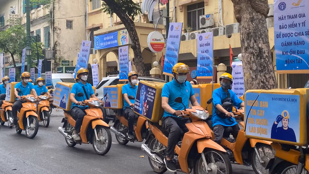Ra quân Tháng vận động triển khai bảo hiểm xã hội toàn dân lần thứ ba, tháng 5/2022, tại Hà Nội (Ảnh: Tâm Trung).