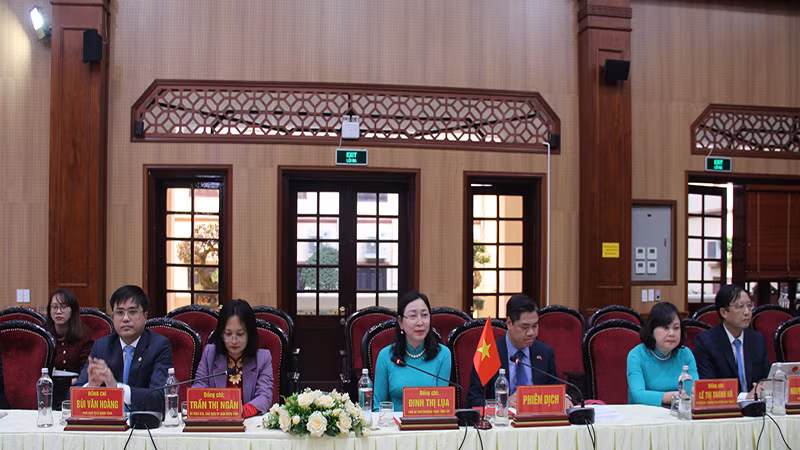 Đồng chí Đinh Thị Lụa, Phó Bí thư Thường trực Tỉnh ủy Hà Nam phát biểu tại hội nghị.