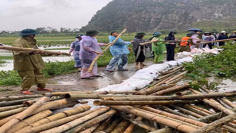 Các lực lượng tham gia vận chuyển vật liệu để gia cố các tuyến đê xảy ra sự cố. Các lực lượng tham gia vận chuyển vật liệu để gia cố các tuyến đê xảy ra sự cố.