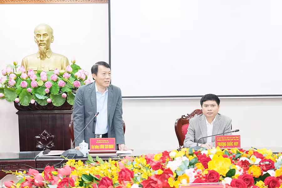 Đồng chí Đại tướng Lương Tam Quang, Ủy viên Bộ Chính trị, Bộ trưởng Công an, Trưởng Đoàn kiểm tra số 1921 phát biểu tại hội nghị.