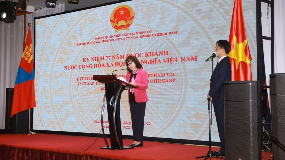 Bộ trưởng Lao động và Bảo trợ xã hội Mông Cổ D. Sarangerel tại buổi lễ. (Ảnh: Đại sứ quán Việt Nam tại Mông Cổ)