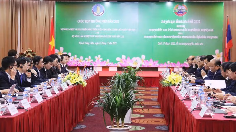 Cuộc họp hằng năm năm 2022 giữa Bộ Nông nghiệp và Lâm nghiệp Lào và Bộ Nông nghiệp và Phát triển nông thôn Việt Nam. (Ảnh: Trịnh Dũng)