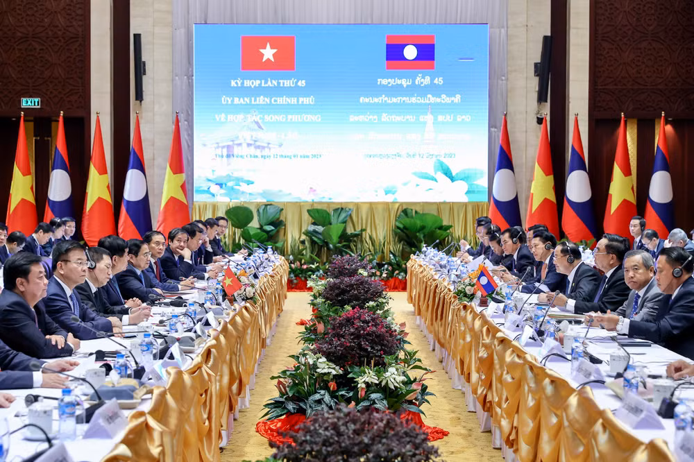 Quang cảnh Kỳ họp lần thứ 45 Ủy ban liên Chính phủ về hợp tác song phương Việt Nam-Lào.(Ảnh: NHẬT BẮC)