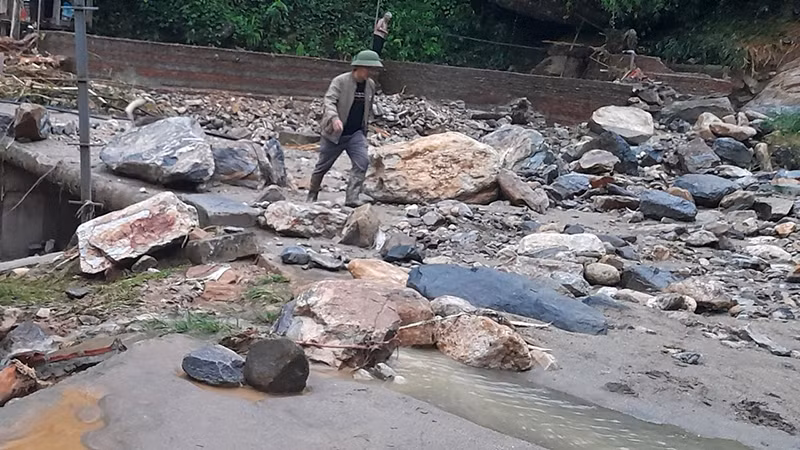 Hiện trường xảy ra lũ ống ở xã Liên Minh, thị xã Sa Pa.