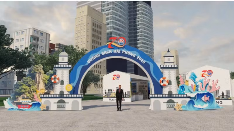 Cổng chào Đường sách Hải Phòng 2025.