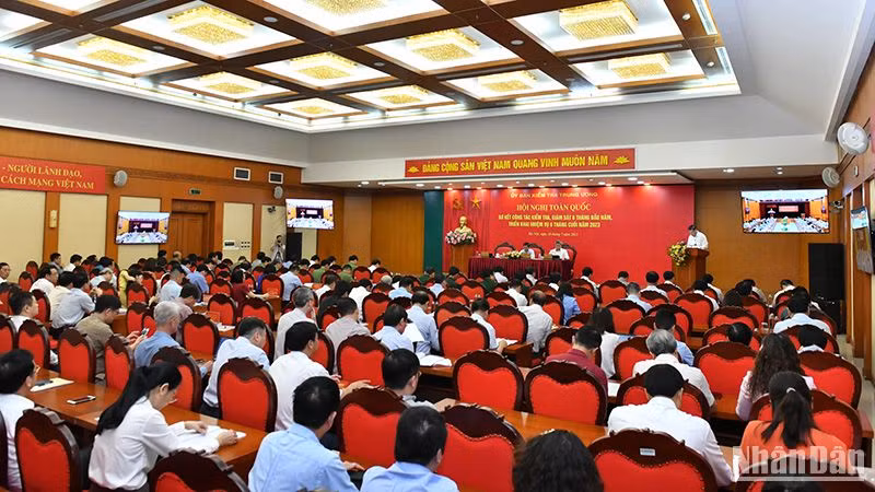 Quang cảnh hội nghị tại điểm cầu Ủy ban Kiểm tra Trung ương. (Ảnh: ĐĂNG KHOA)