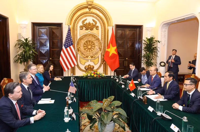Quang cảnh buổi hội đàm tại trụ sở Bộ Ngoại giao.