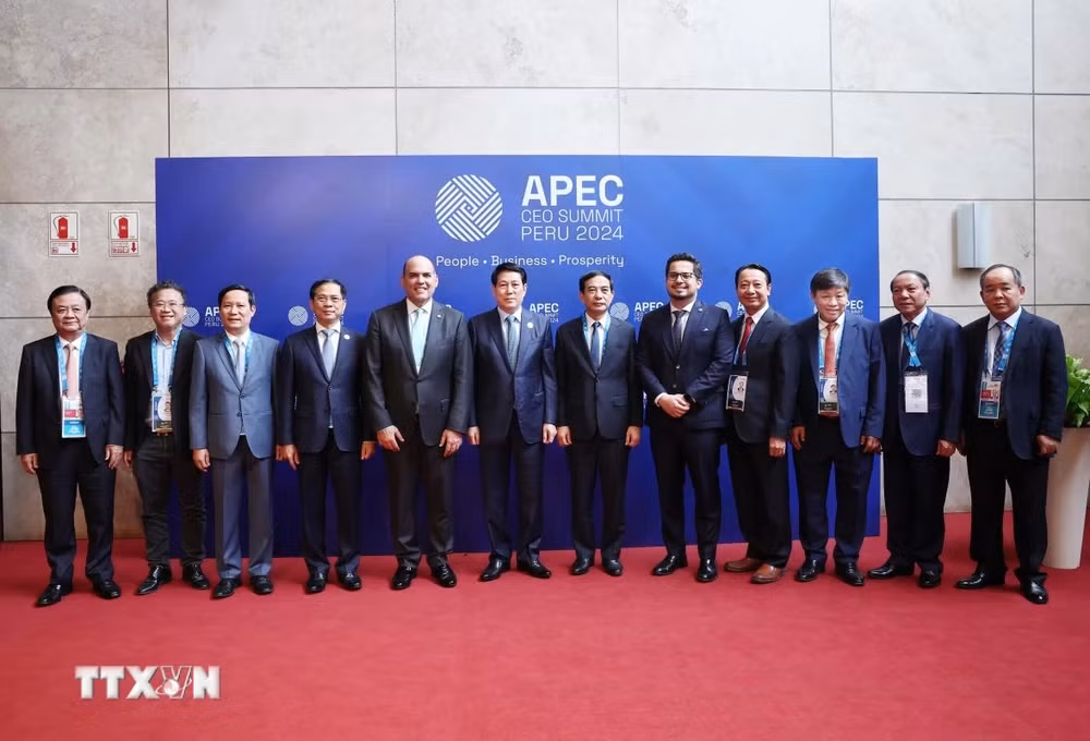 Chủ tịch nước Lương Cường và các đại biểu dự Hội nghị Thượng đỉnh Doanh nghiệp APEC-CEO Summit. (Ảnh: TTXVN)