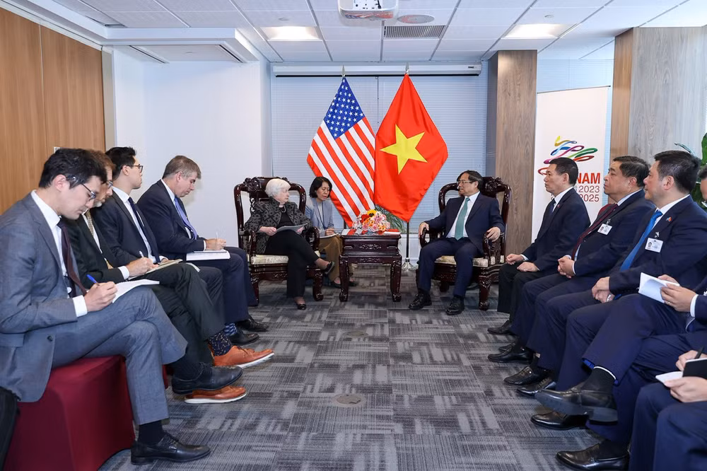 Thủ tướng Chính phủ Phạm Minh Chính đã tiếp Bộ trưởng Tài chính Hoa Kỳ Janet Yellen. Thủ tướng Chính phủ Phạm Minh Chính đã tiếp Bộ trưởng Tài chính Hoa Kỳ Janet Yellen.