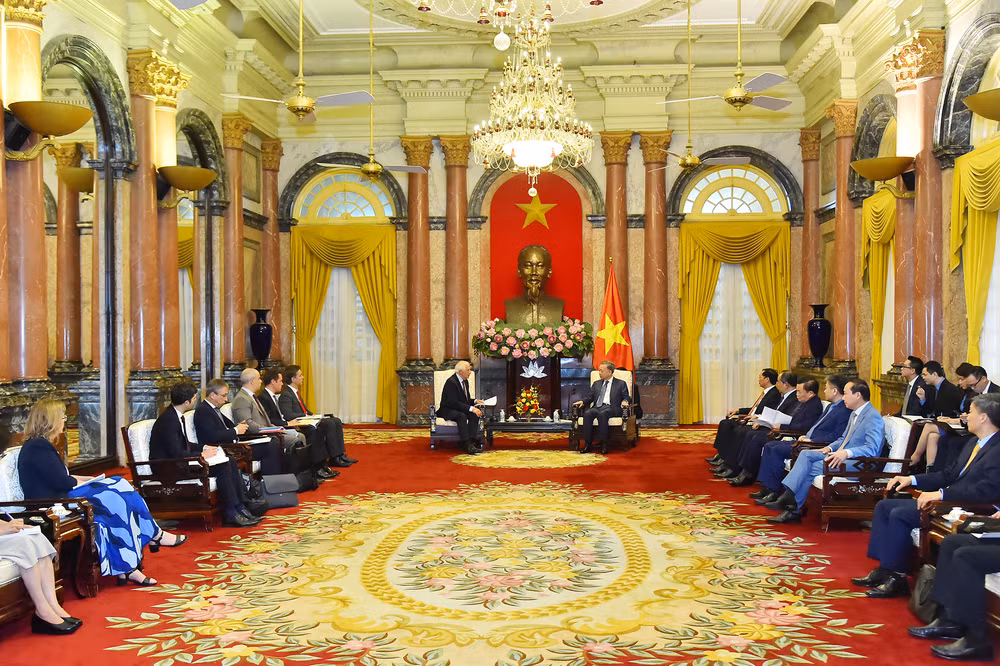 Quang cảnh buổi tiếp của Chủ tịch nước Tô Lâm với Phó Chủ tịch Ủy ban châu Âu Josep Borell Fontelles tại Phủ Chủ tịch. Quang cảnh buổi tiếp của Chủ tịch nước Tô Lâm với Phó Chủ tịch Ủy ban châu Âu Josep Borell Fontelles tại Phủ Chủ tịch.