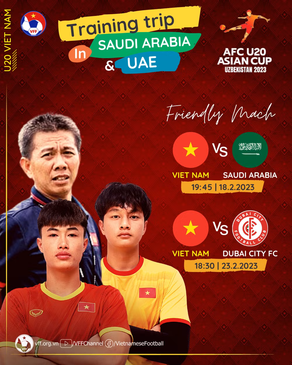 Lịch thi đấu hai trận giao hữu quan trọng sắp tới của U20 Việt Nam. (Ảnh: VFF) Lịch thi đấu hai trận giao hữu quan trọng sắp tới của U20 Việt Nam. (Ảnh: VFF)