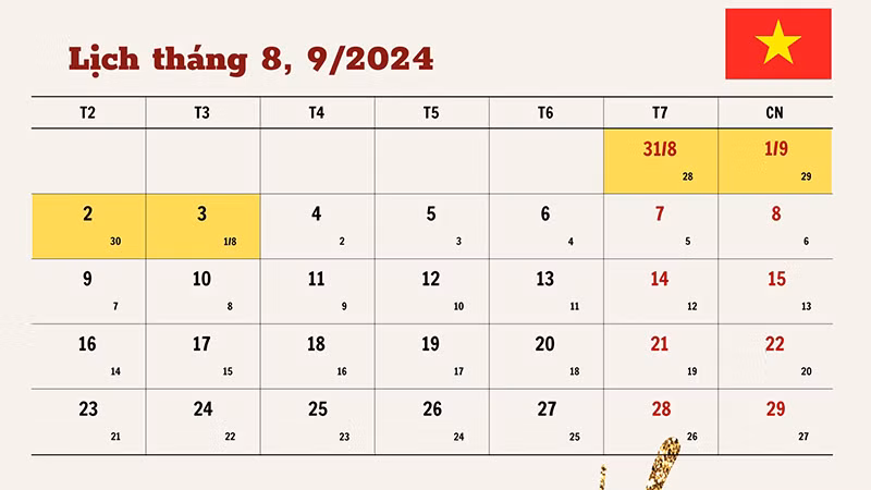 Lịch nghỉ lễ Quốc khánh năm 2024. (Ảnh: PHÙNG TRANG)