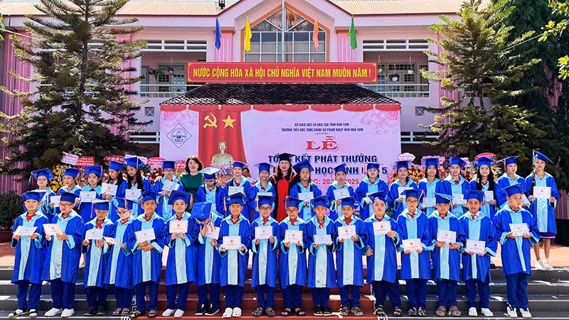 Học sinh lớp 5 (năm học 2024-2025) vui mừng trong ngày tốt nghiệp. Học sinh lớp 5 (năm học 2024-2025) vui mừng trong ngày tốt nghiệp.