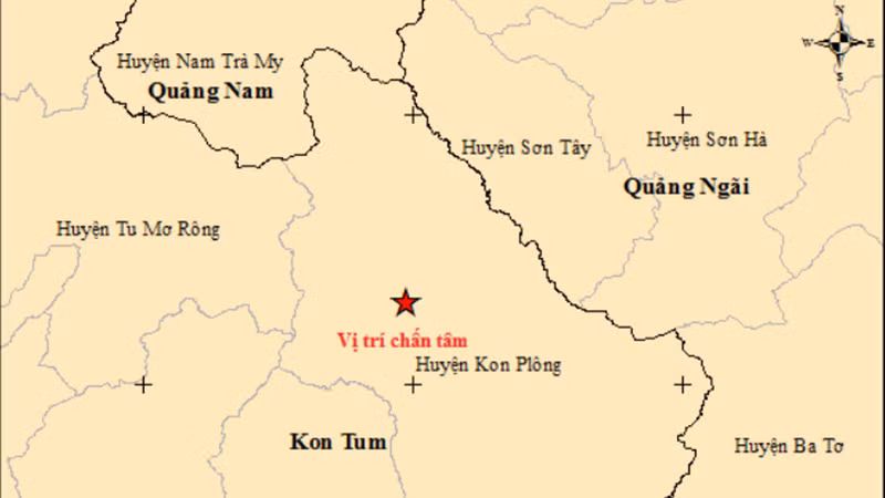 Vị trí tâm chấn của trận động đất có độ lớn 5.0. (Ảnh: Viện Vật lý địa cầu)