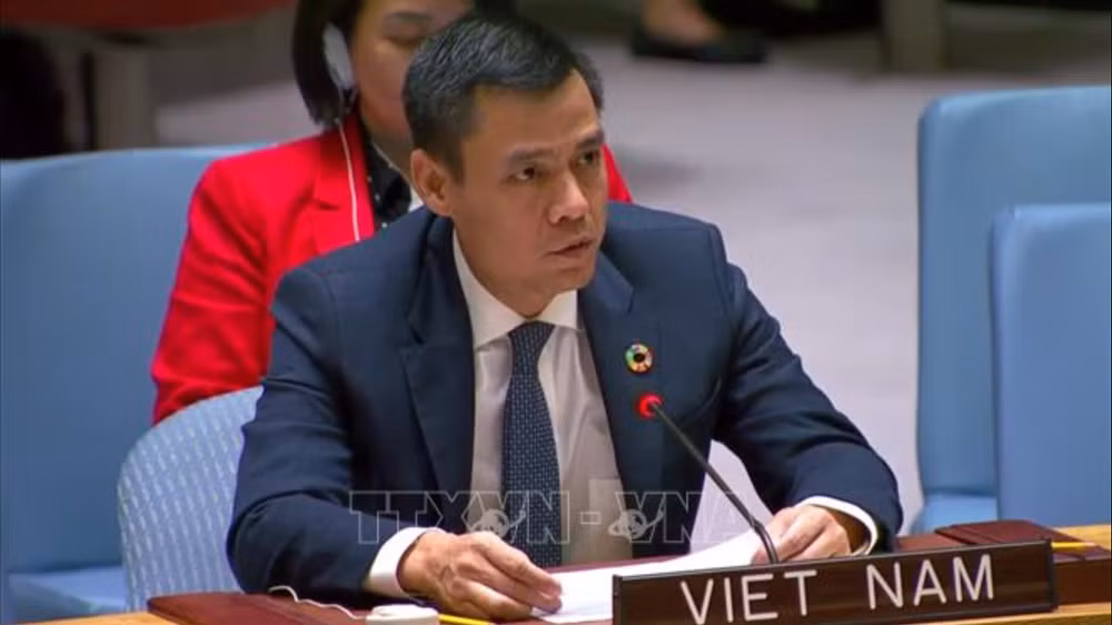 Ðại sứ Ðặng Hoàng Giang, Trưởng Phái đoàn thường trực Việt Nam tại Liên hợp quốc phát biểu. (Ảnh: TTXVN)