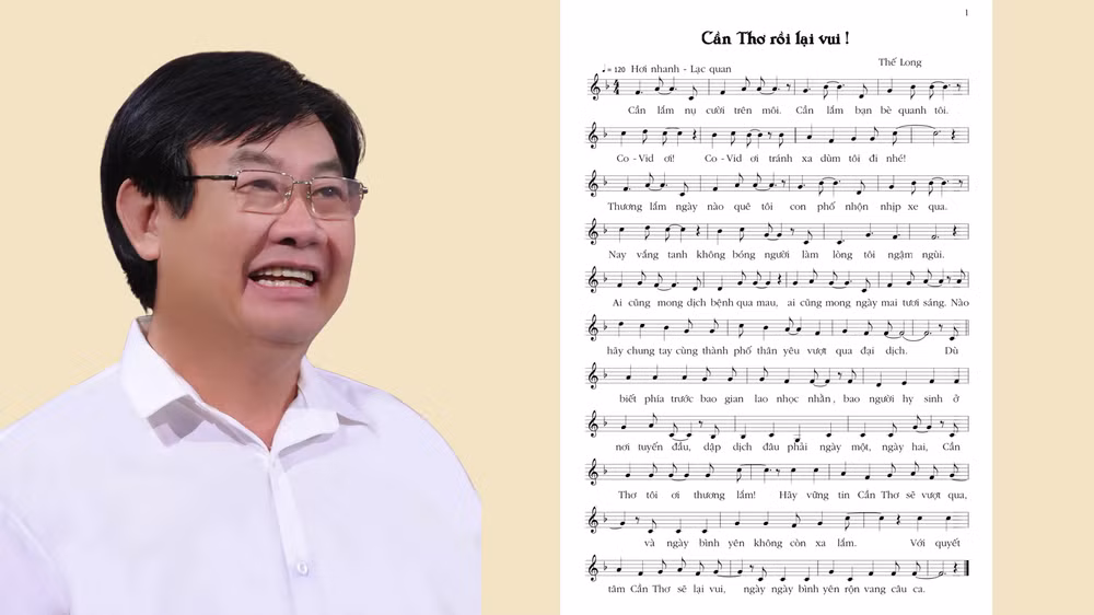 Nhạc sĩ Thế Long bên tác phẩm "Cần Thơ rồi lại vui". Nhạc sĩ Thế Long bên tác phẩm "Cần Thơ rồi lại vui".