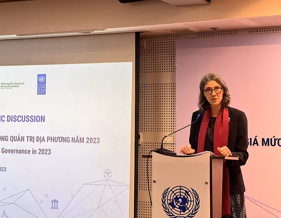 Trưởng Đại diện thường trú UNDP tại Việt Nam, bà Ramla Khalidi phát biểu tại lễ công bố.
