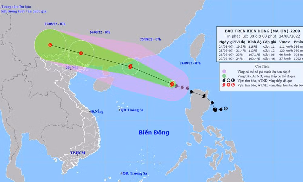 Vị trí và hướng di chuyển của bão số 3. (Nguồn: nchmf.gov.vn)