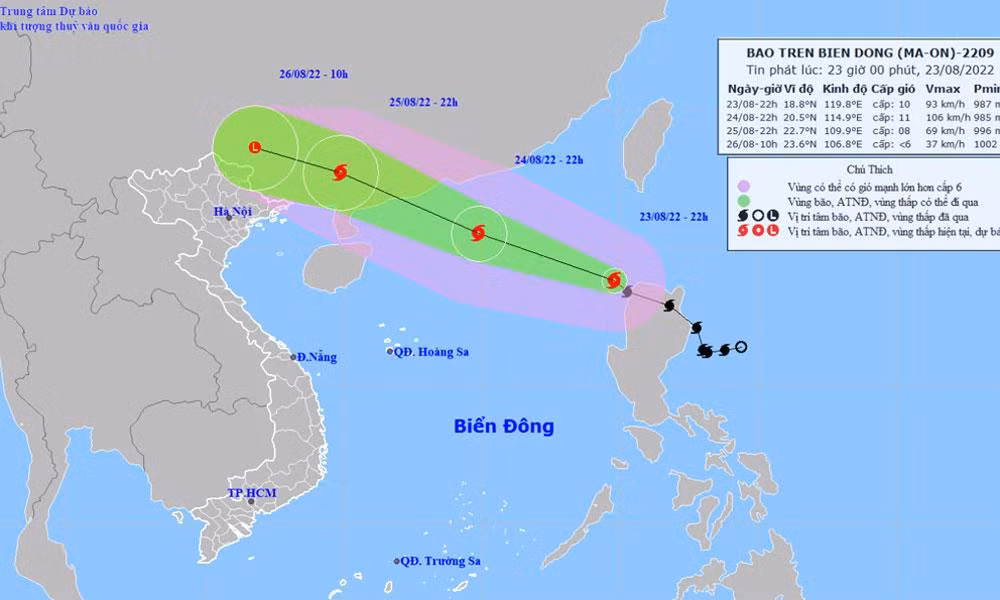 Vị trí và hướng di chuyển của bão số 3. (Nguồn: nchmf.gov.vn)