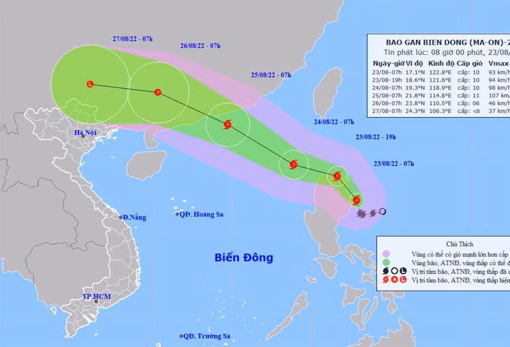 Vị trí và hướng di chuyển của bão Ma-on. (Nguồn: nchmf.gov.vn)