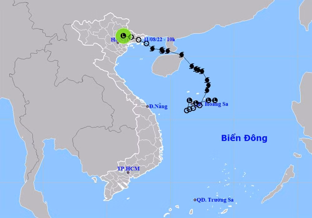 Vị trí và hướng di chuyển của vùng áp thấp (suy yếu từ bão số 2). (Nguồn: nchmf.gov.vn)
