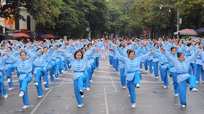 Những động tác khi mềm dẻo, khi khỏe khoắn kết hợp với thần thái tươi tắn của người cao tuổi đã làm cho các màn đồng diễn thêm ấn tượng.