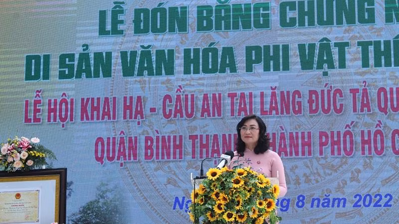 Phó Chủ tịch UBND Thành phố Hồ Chí Minh Phan Thị Thắng phát biểu tại buổi lễ.