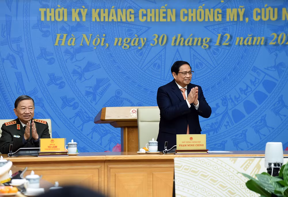 Thủ tướng Phạm Minh Chính dự buổi gặp mặt thân mật Đoàn đại biểu các nhân chứng lịch sử của lực lượng Công an nhân dân.