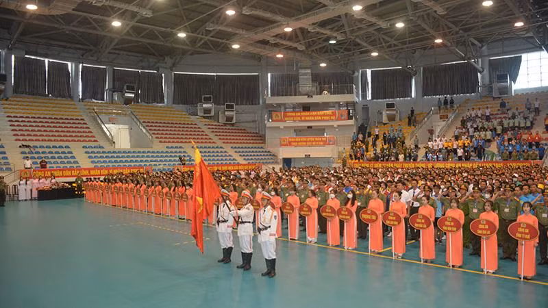 Các đơn vị về dự Lễ khai mạc Hội thao ứng dụng nghiệp vụ lực lượng Công an nhân dân năm 2022, do Bộ Công an tổ chức ngày 12/8 tại Nhà thi đấu tỉnh Kiên Giang.