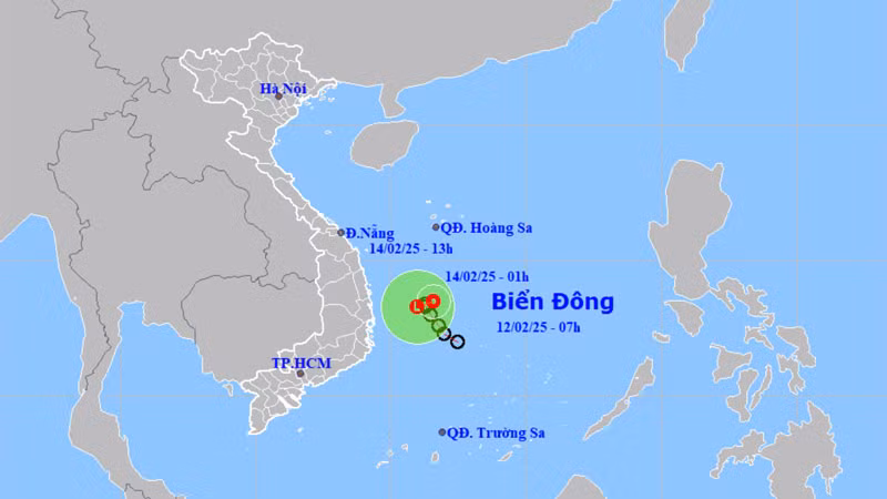 Vị trí và hướng di chuyển của áp thấp nhiệt đới. (Nguồn: nchmf.gov.vn)